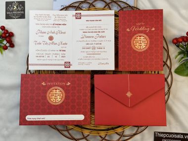 Thiệp cưới truyền thống màu đỏ P1061