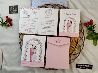 Thiệp cưới màu hồng P1070