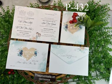 Thiệp cưới màu xanh p432