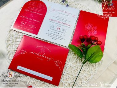 Thiệp cưới sang trọng giấy cao cấp màu đỏ TTK