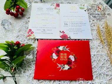 Thiệp cưới sang trọng giấy mỹ thuật màu đỏ TTK