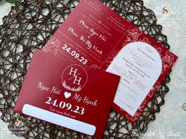 Thiệp cưới sang trọng giấy mỹ thuật cao cấp màu đỏ TTK