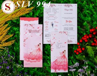 Thiệp cưới màu hồng SLV994