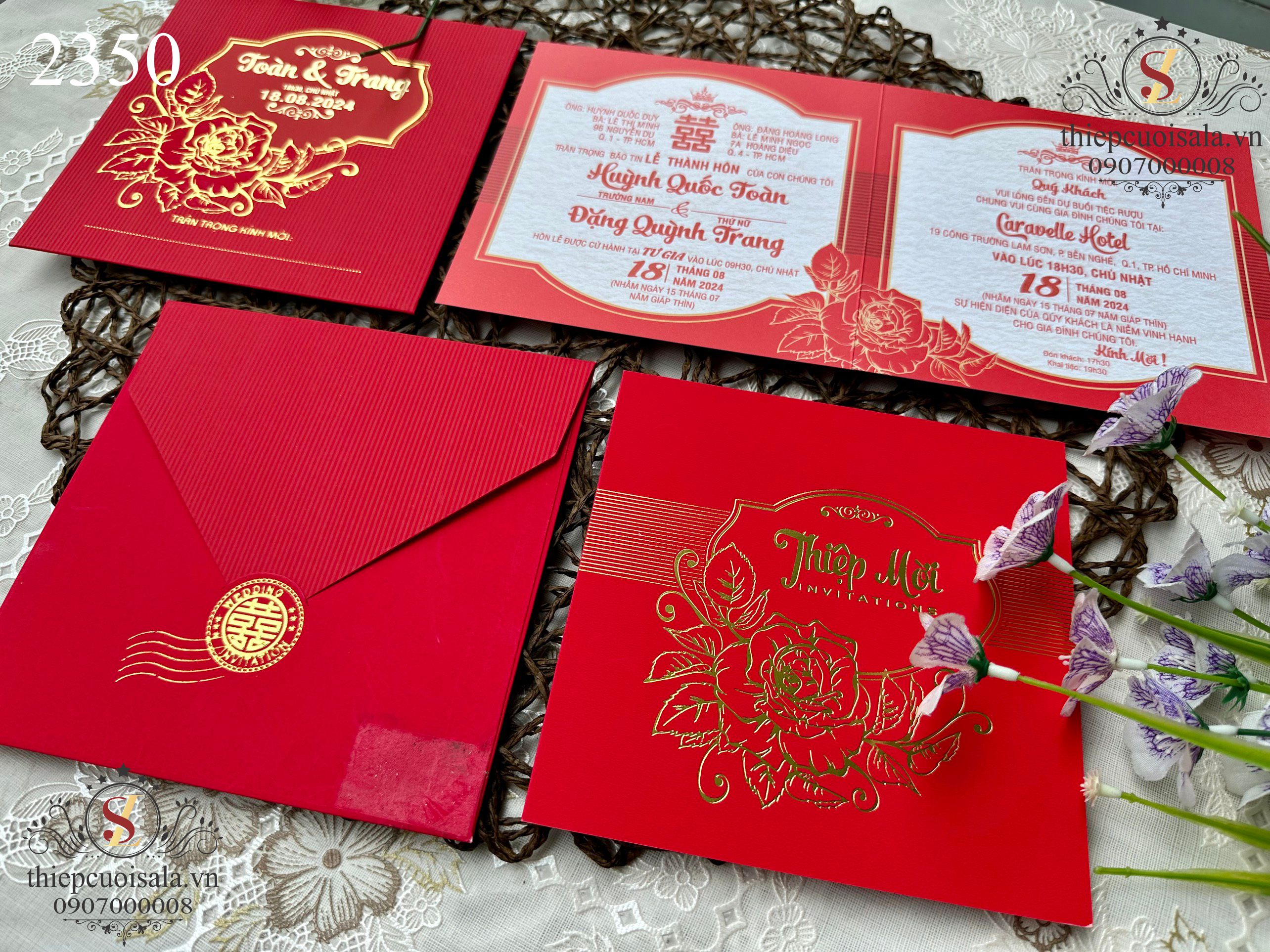 Thiệp cưới màu đỏ truyền thống 2350