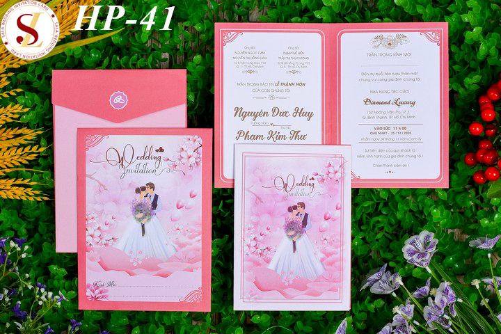Thiệp cưới màu hồng HP41