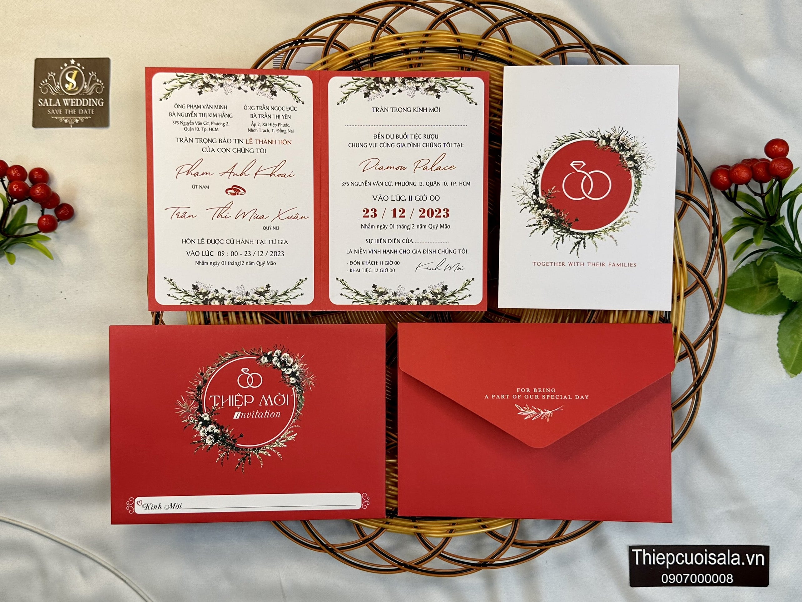Thiệp cưới truyền thống màu đỏ P1055