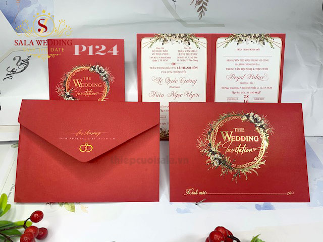 Thiệp cưới màu đỏ P124