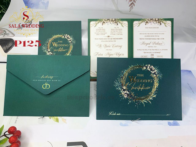 Thiệp cưới xanh lá P125
