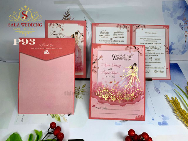 Thiệp cưới đẹp màu hồng P93