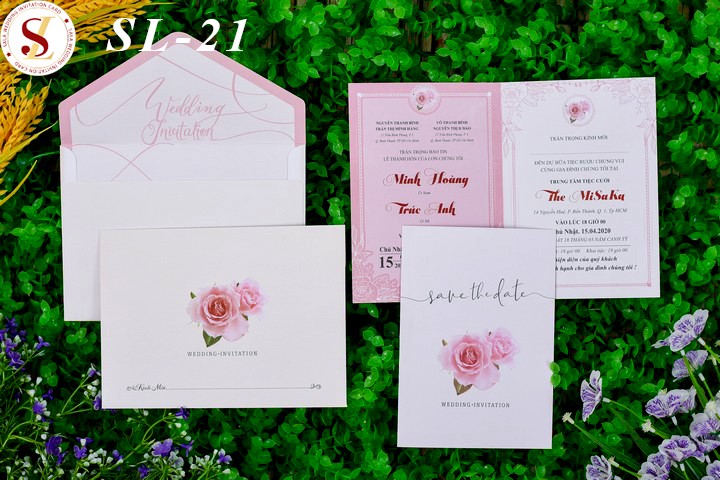 Thiệp cưới màu hồng SL21