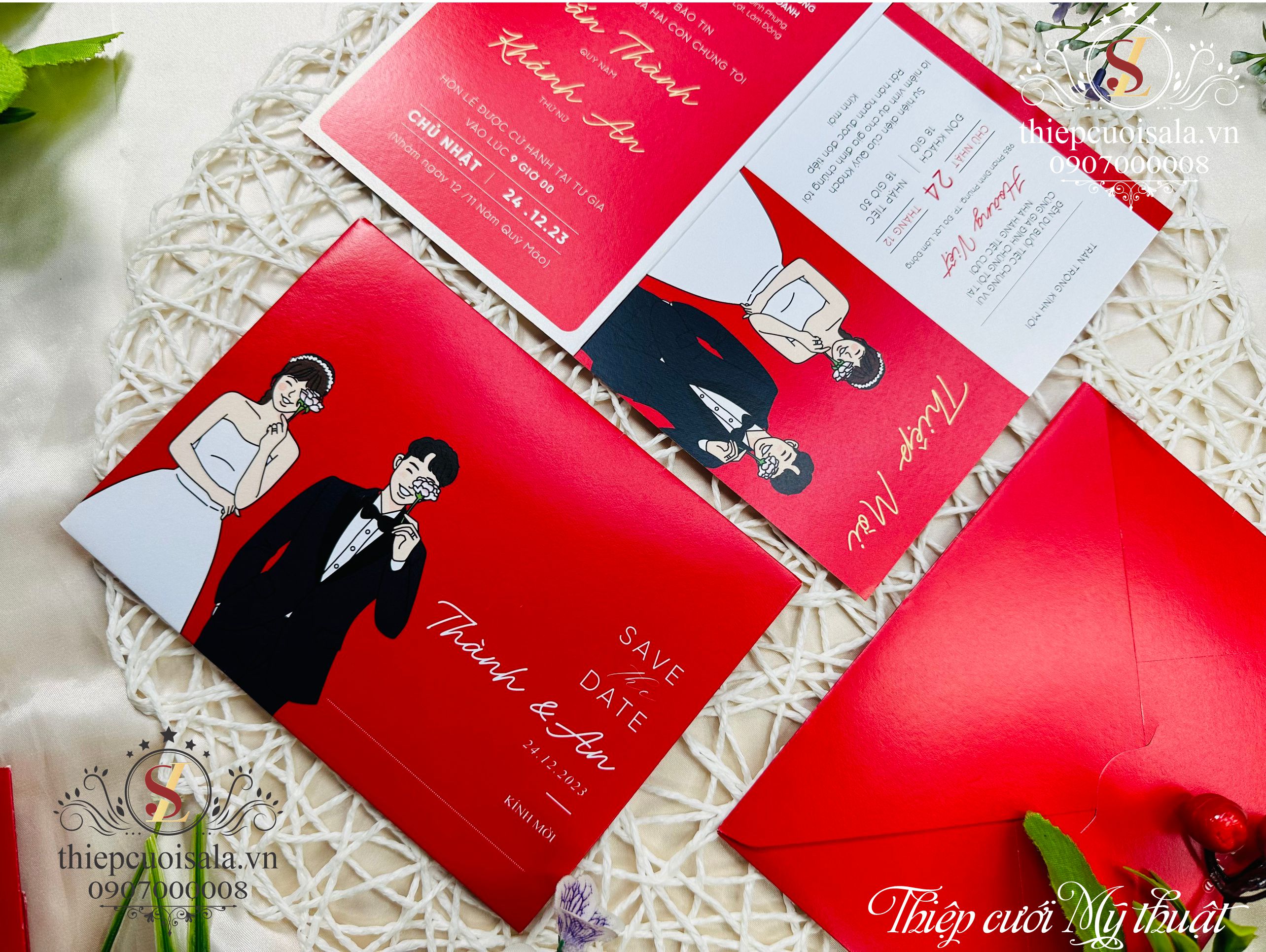 Thiệp cưới sang trọng giấy mỹ thuật cao cấp màu đỏ TTK