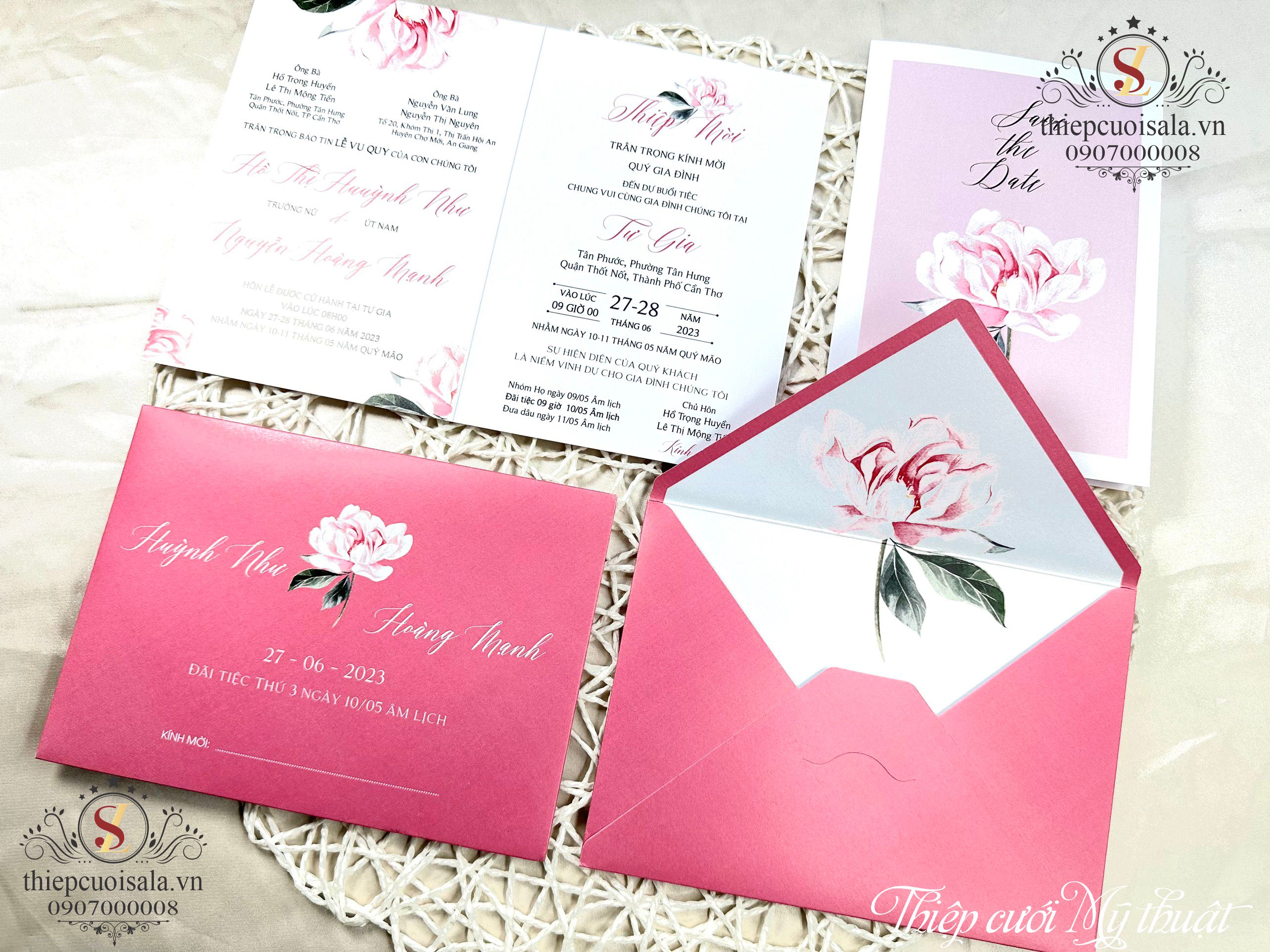Thiệp cưới sang trọng giấy cao cấp màu hồng TTK