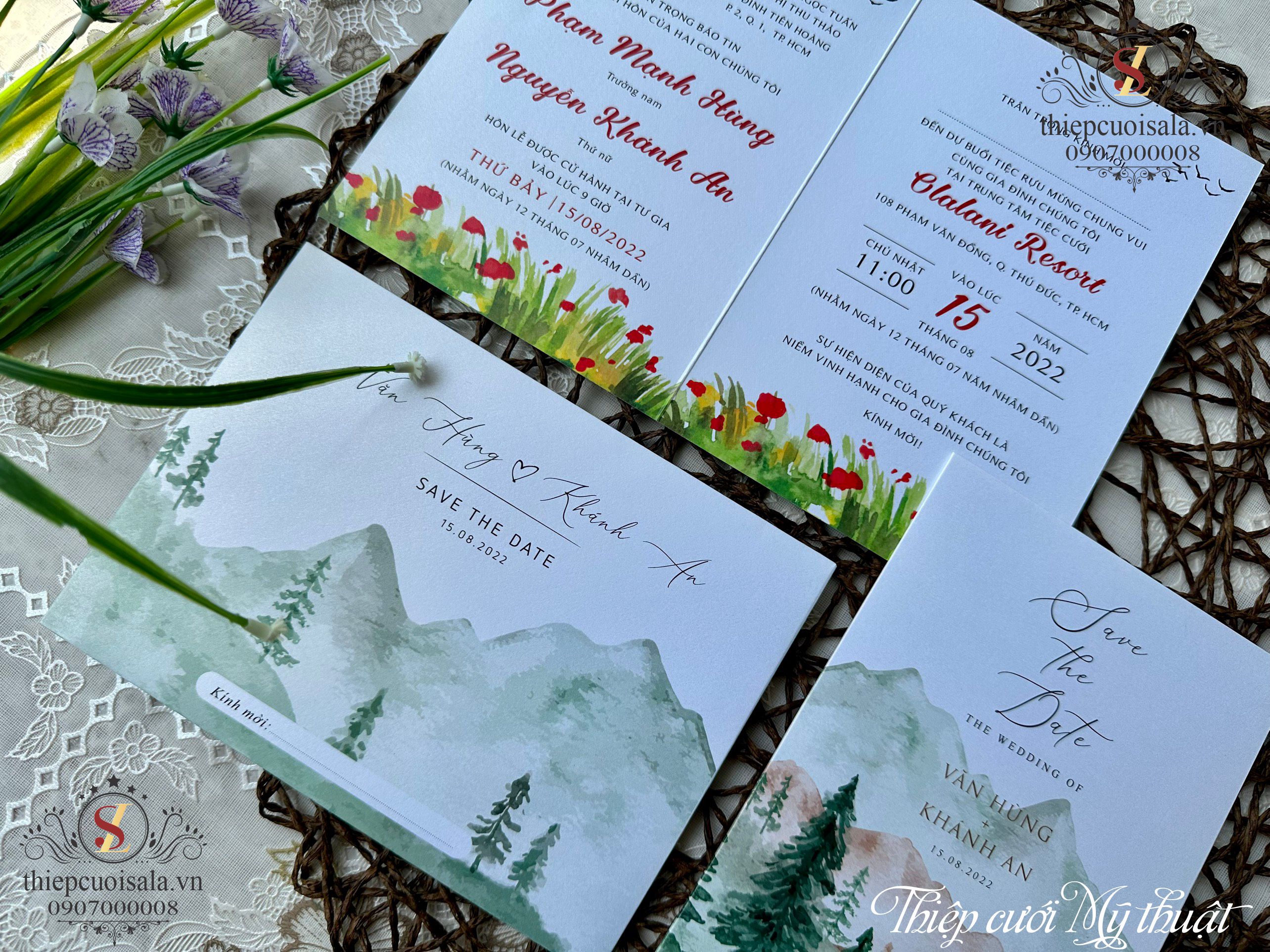 Thiệp cưới sang trọng giấy cao cấp màu màu xanh rêu TTK