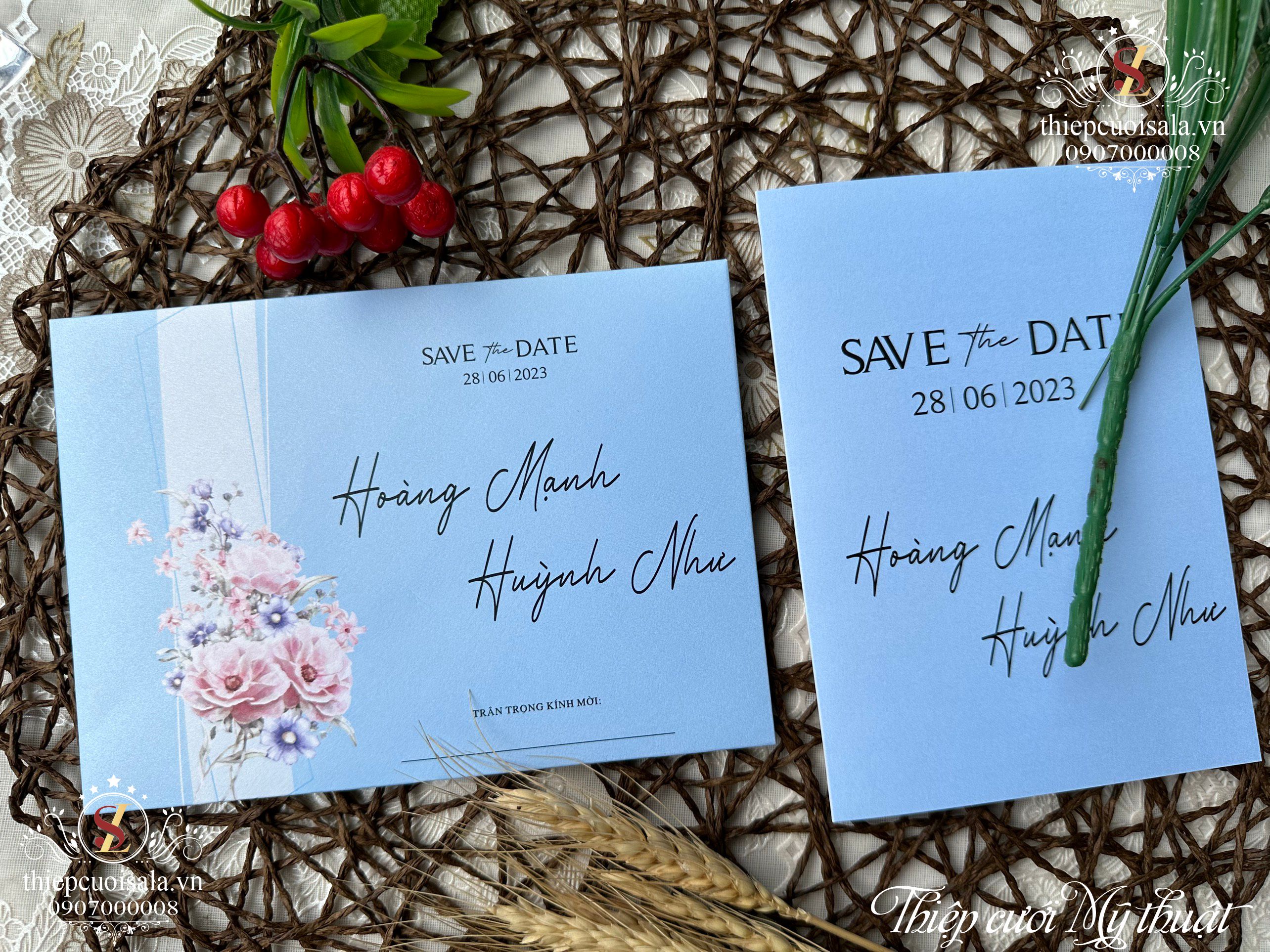 Thiệp cưới sang trọng giấy cao cấp màu xanh TTK
