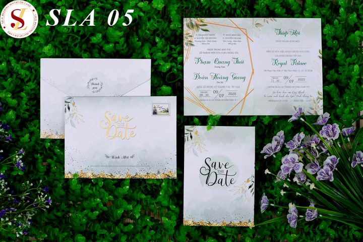 Thiệp cưới màu xanh SLA05