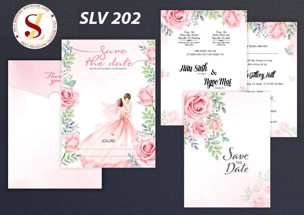 Thiệp cưới màu hồng SLV202