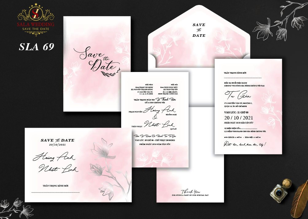 Thiệp cưới màu hồng A69