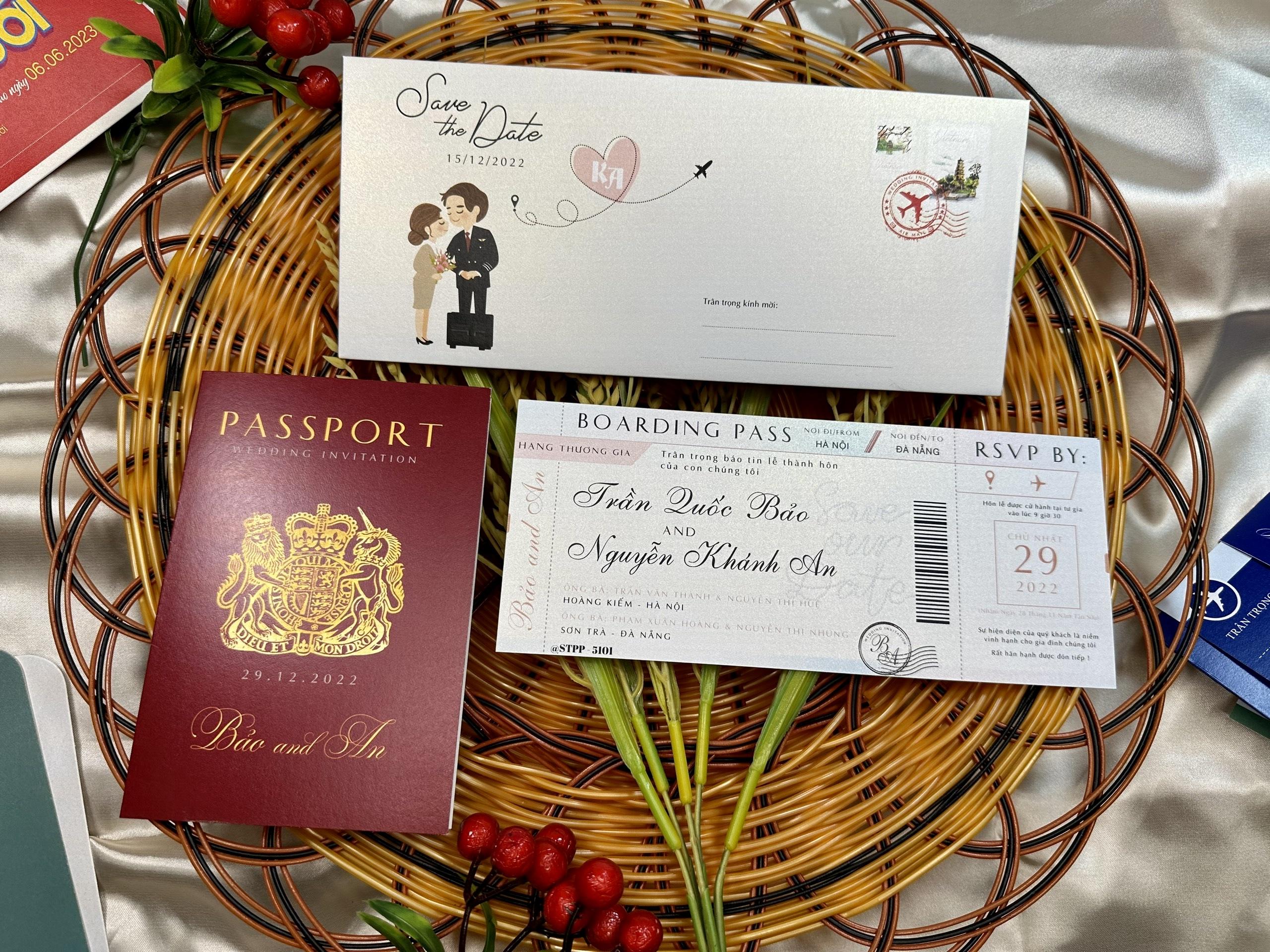 Thiệp cưới Passport  TCPP5101 giấy mỹ thuật cao cấp màu trắng TTK